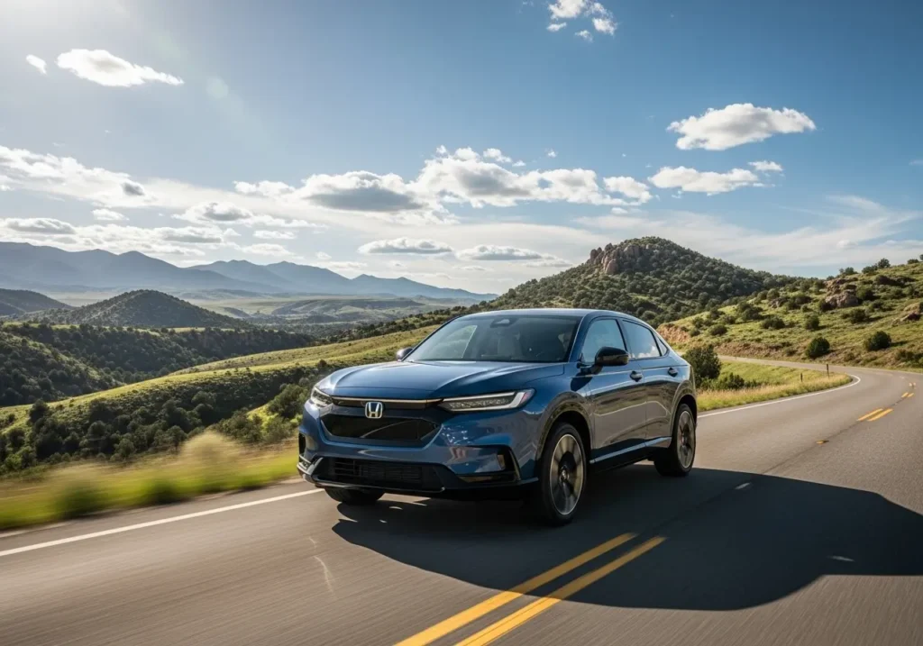 2025 Honda Prologue driving on a scenic American highway