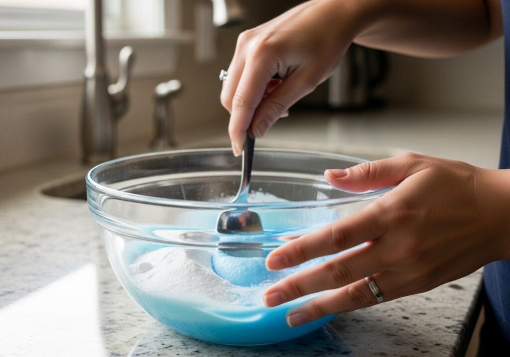 mixing baking soda and dish soap